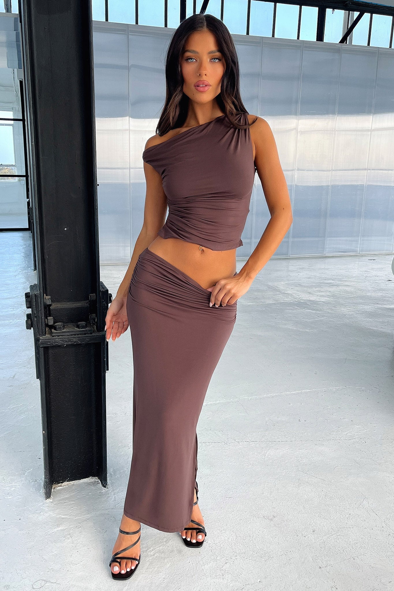 10855-vamika-off-shoulder-ruched-top-brown-1.webp