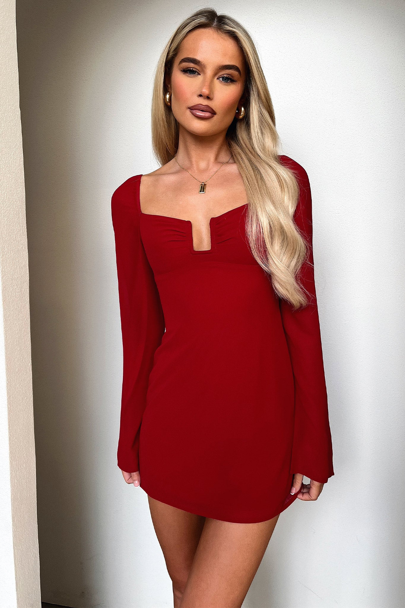 Charisma Long Sleeve Mini Dress - Red