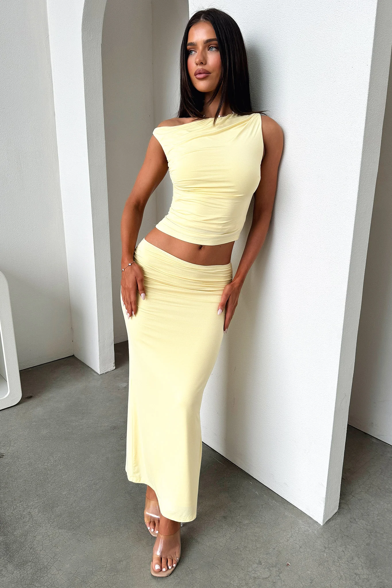 Vamika Off Shoulder Ruched Top - Yellow