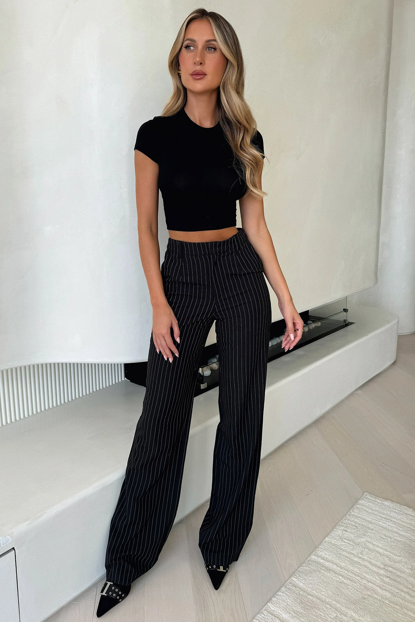 Alaric High Rise Pants - Black Pinstripe Tall