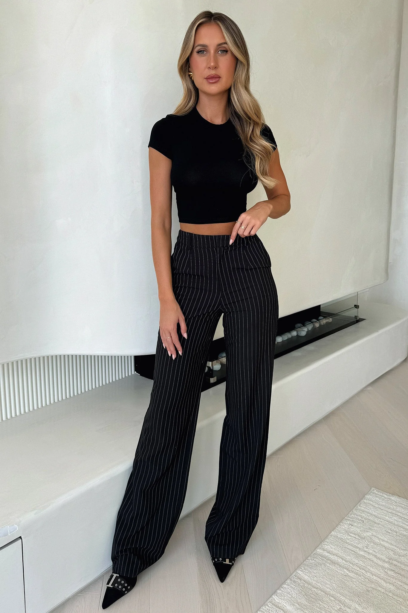 Alaric High Rise Pants - Black Pinstripe Tall