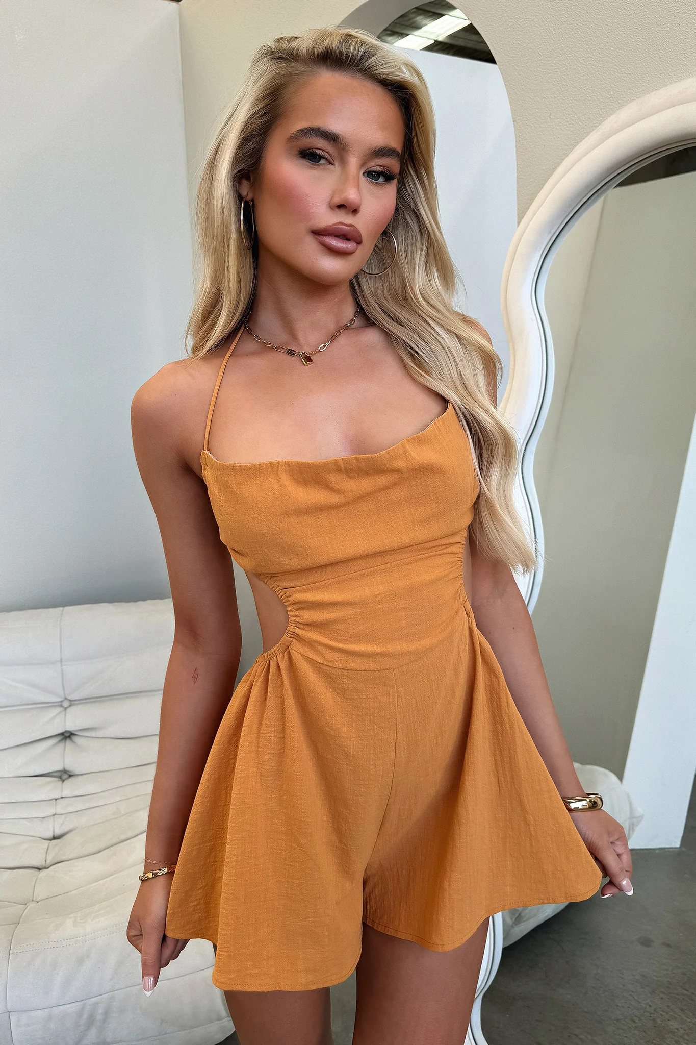 Colonia Backless Playsuit - Burnt Orange