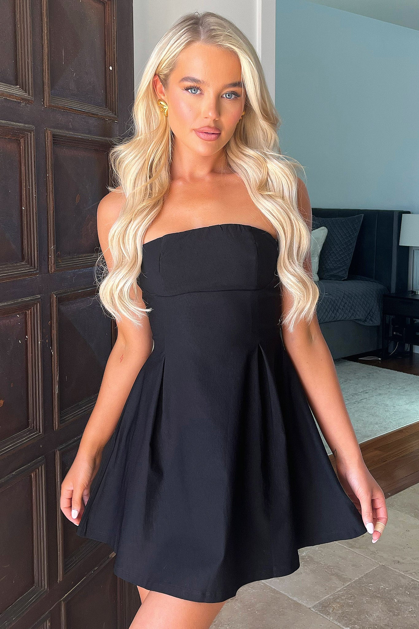 Charlize Strapless Mini Dress - Black