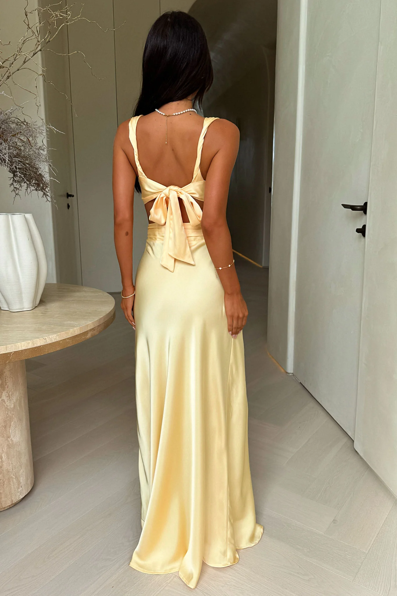 Emeline V-Neck Satin Maxi Dress - Yellow