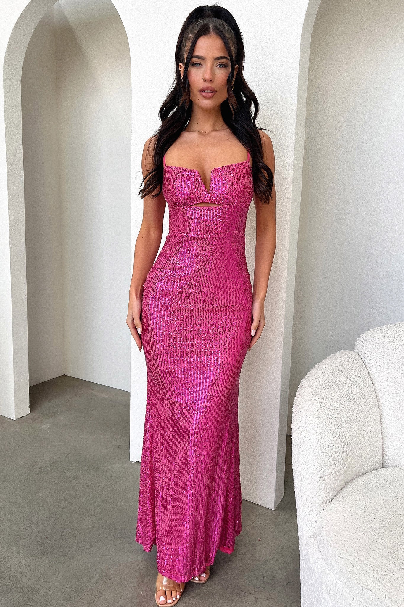Bonnie Sequin Maxi Dress - Hot Pink