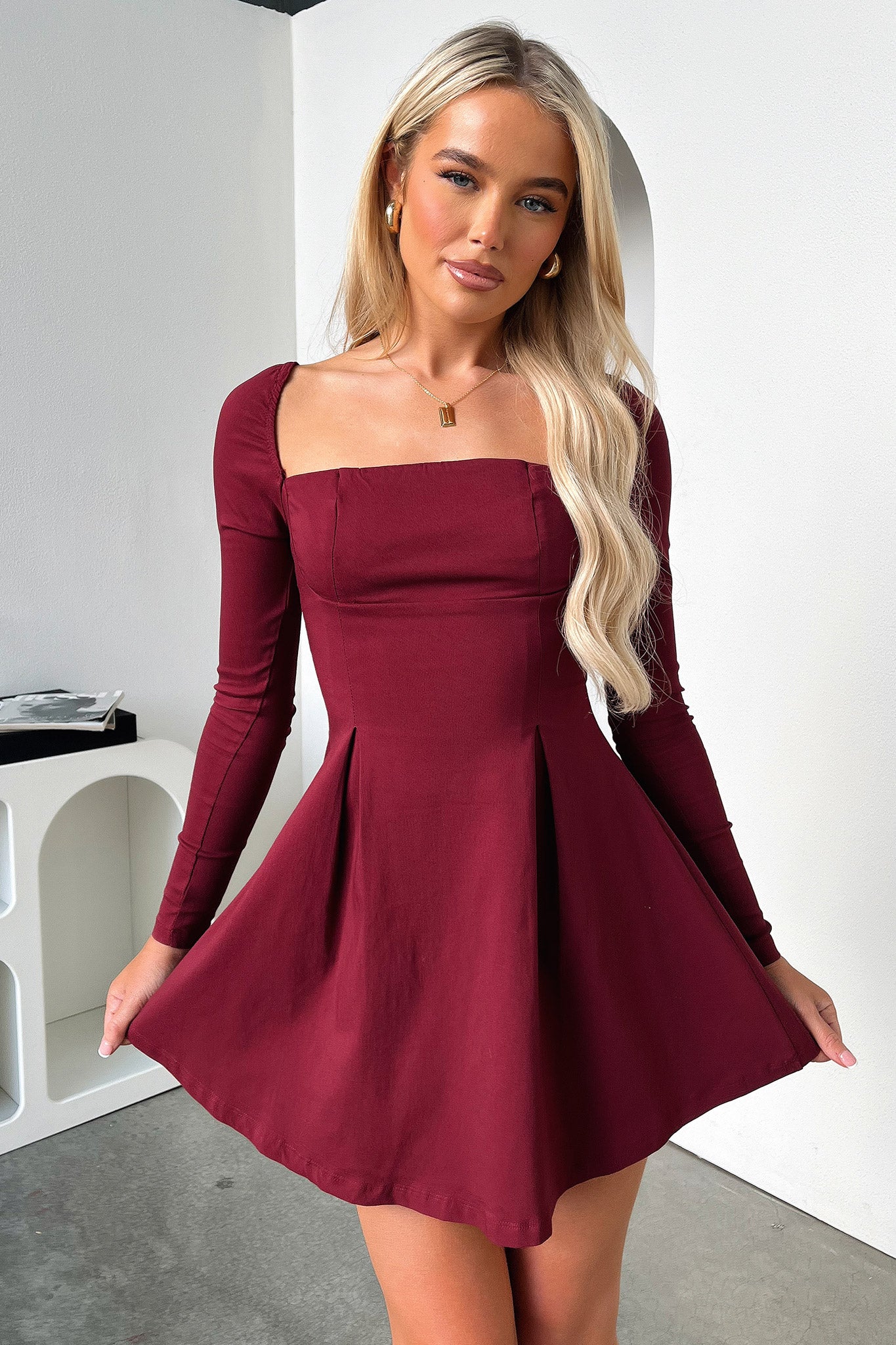 Tabitha Long Sleeve Mini Dress - Burgundy