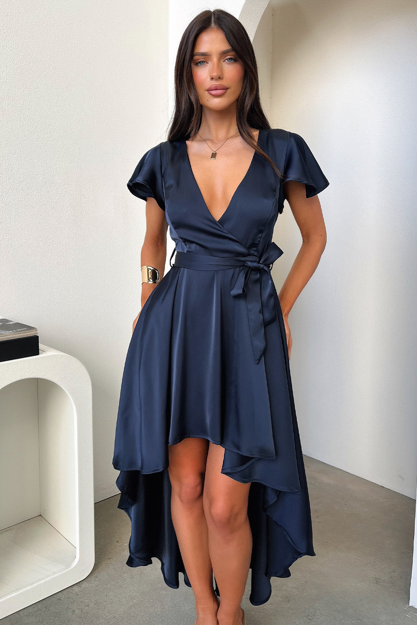 Amelia Satin Midi Dress - Navy