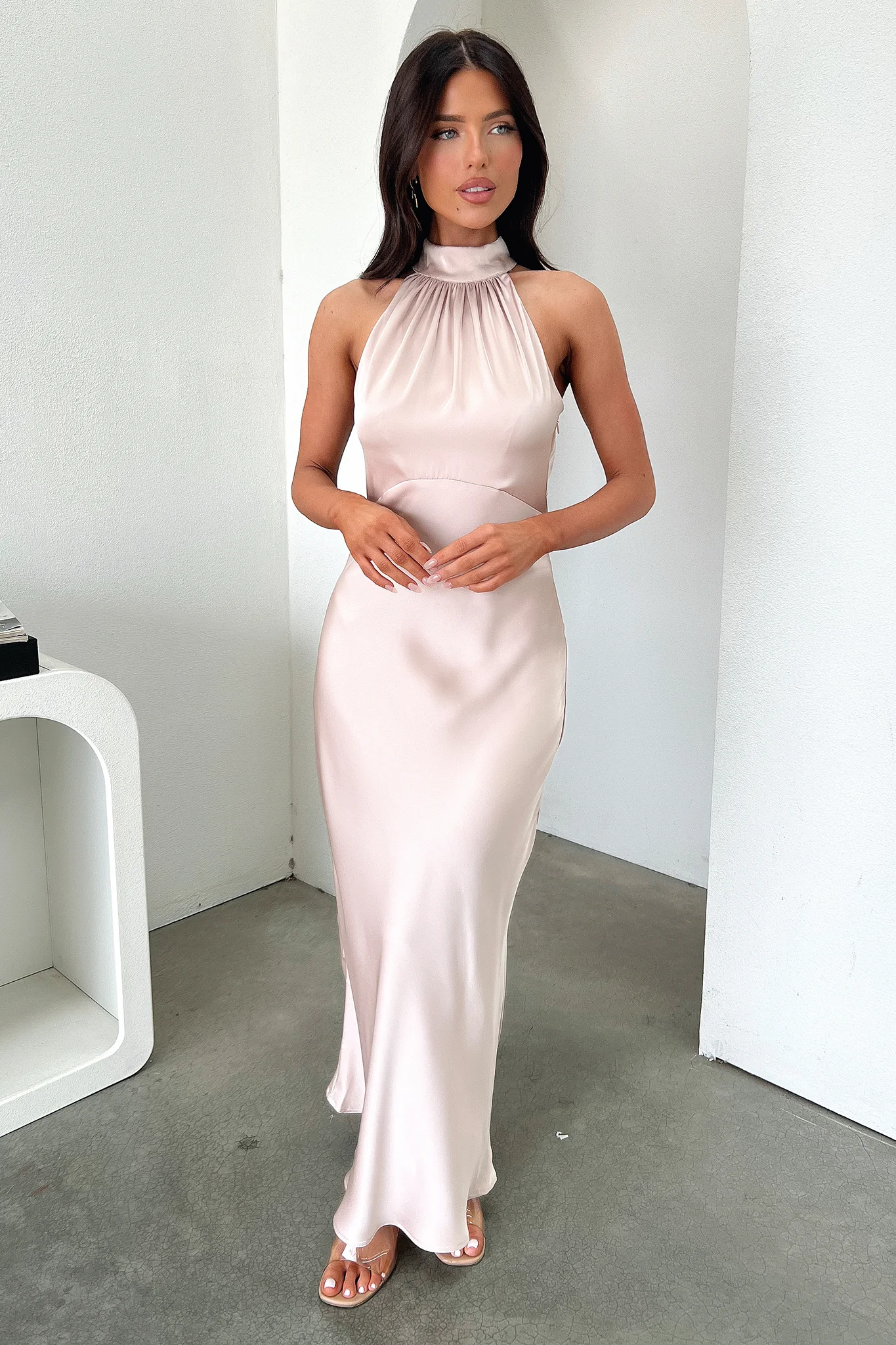 Daphne High Neck Maxi Dress - Champagne