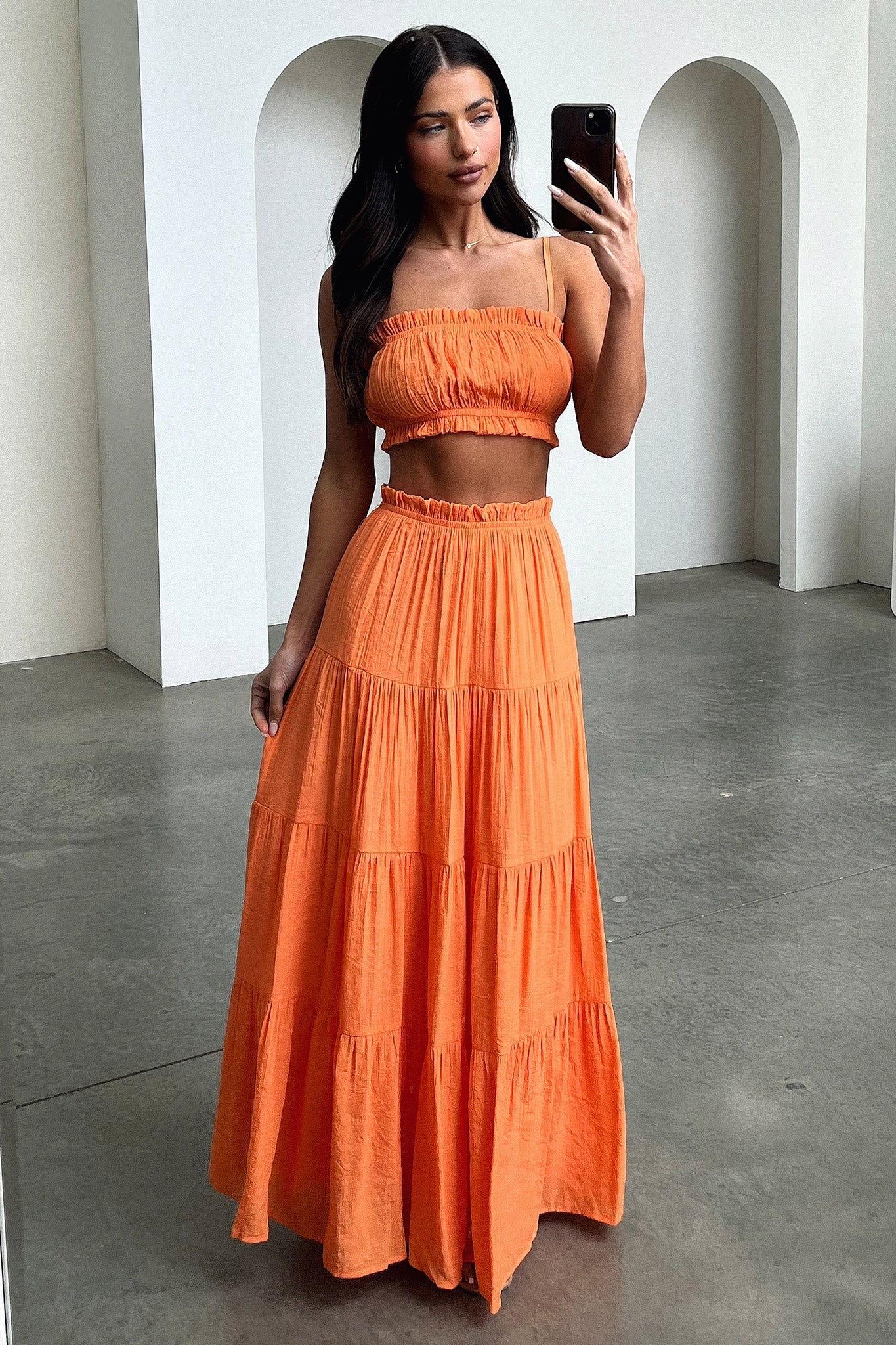 Selina Tiered Maxi Skirt - Orange